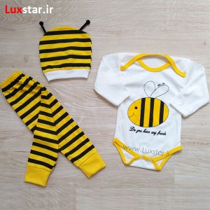 ست 3 تکه لباس نوزادی طرح زنبور سایز 1،2،3