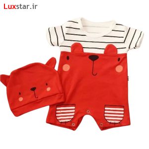 رامپر نوزادی خرس دو جیب قرمز