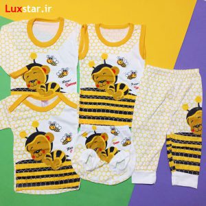 لباس نوزادی 5 تکه طرح زنبور سایز 1،2،3 کد 1696