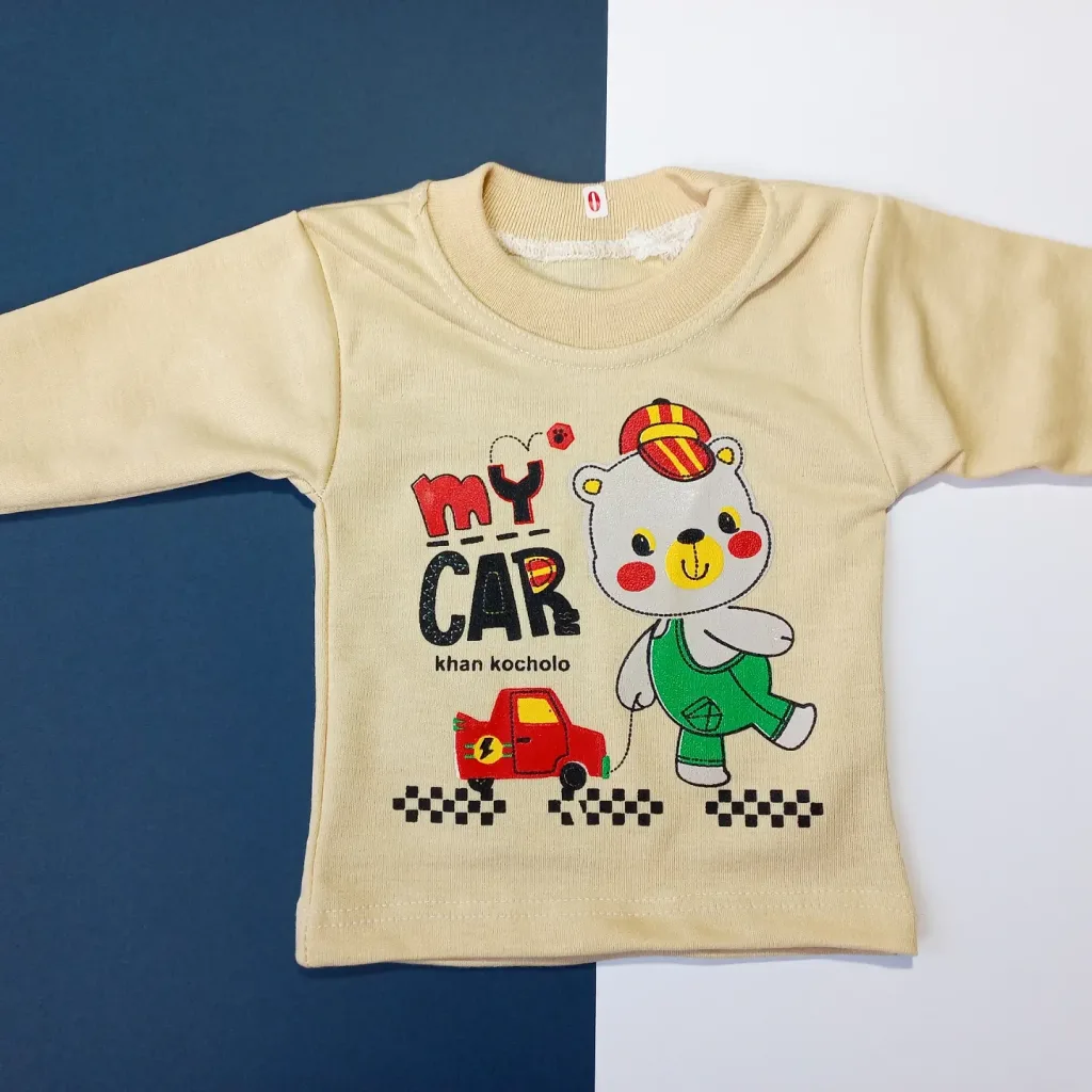 لباس نوزادی سه تکه طرح خرس سایز 0 و 1 کد 1945 کرمی 1