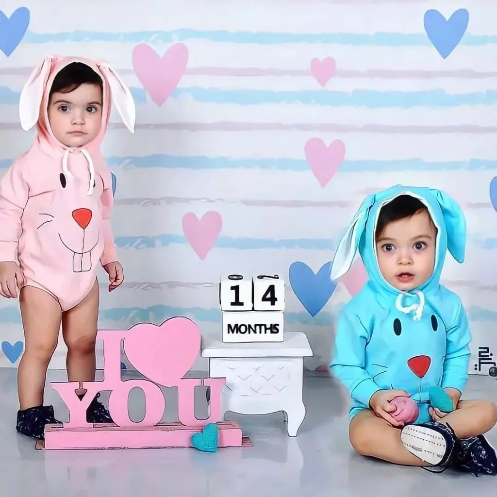 هودی خرگوشی نوزادی - بادی خرگوشی آبی و صورتی