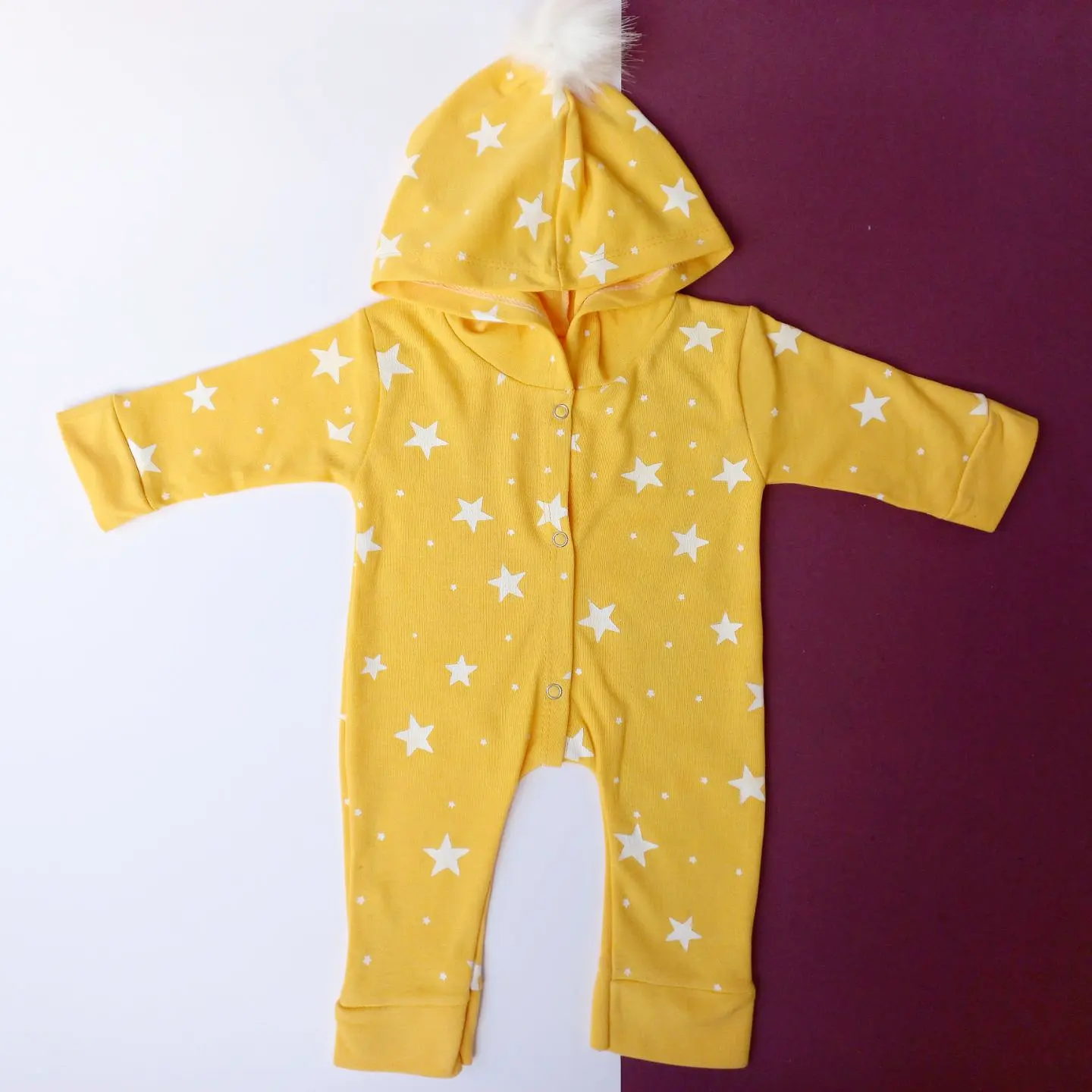 سرهمی نوزادی ستاره زرد با ستاره سفید سایز 1،2،3