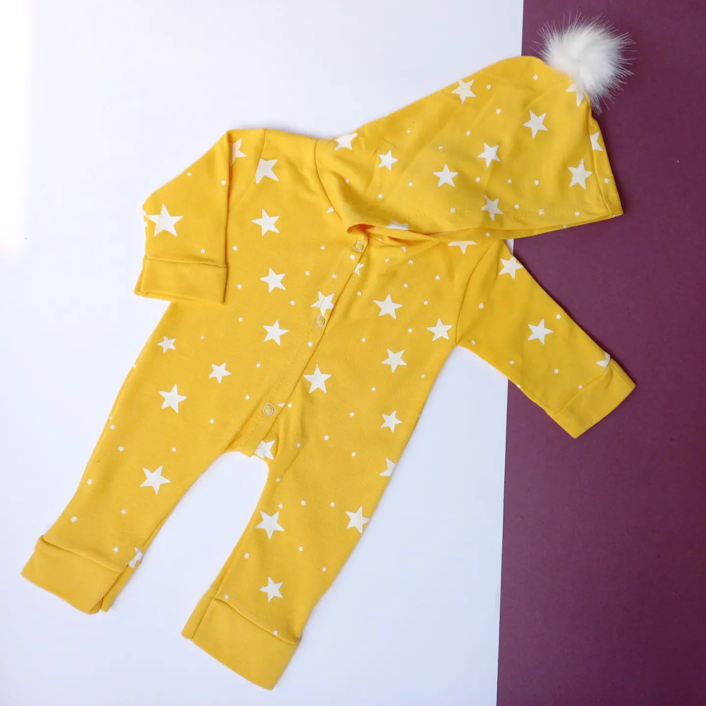 سرهمی نوزادی ستاره زرد با ستاره سفید سایز 1،2،3 - 1