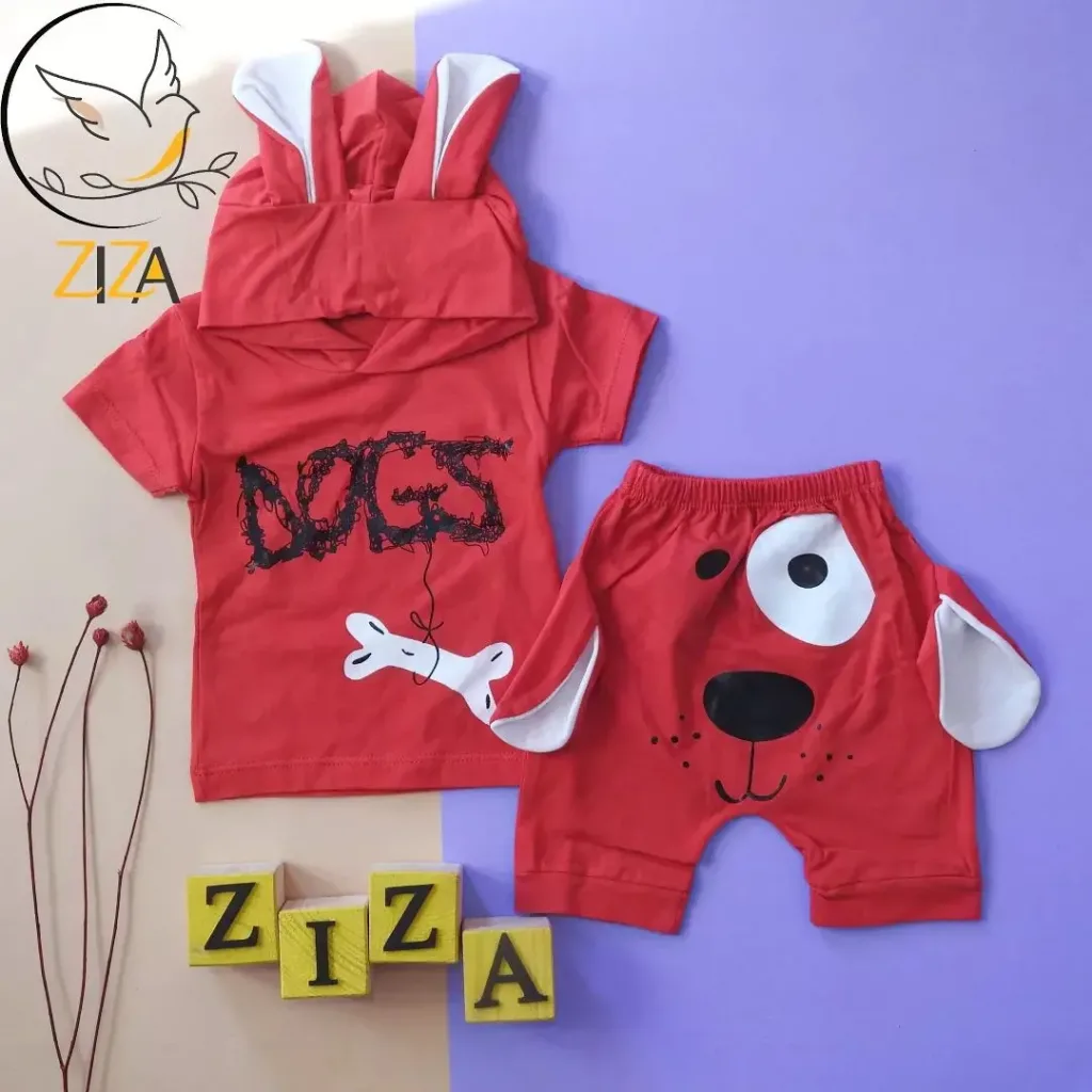 تیشرت شلوارک طرح سگ (Dogs) سایز 1،2،3،4 قرمز