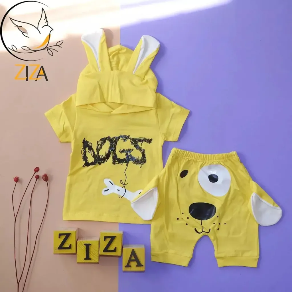 تیشرت شلوارک طرح سگ (Dogs) سایز 1،2،3،4 زرد