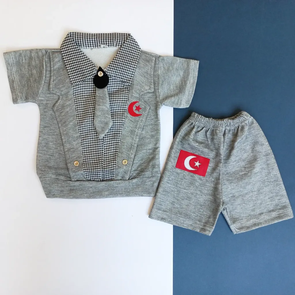 تیشرت شلوارک کراواتی ملانژ سایز 35،40 1