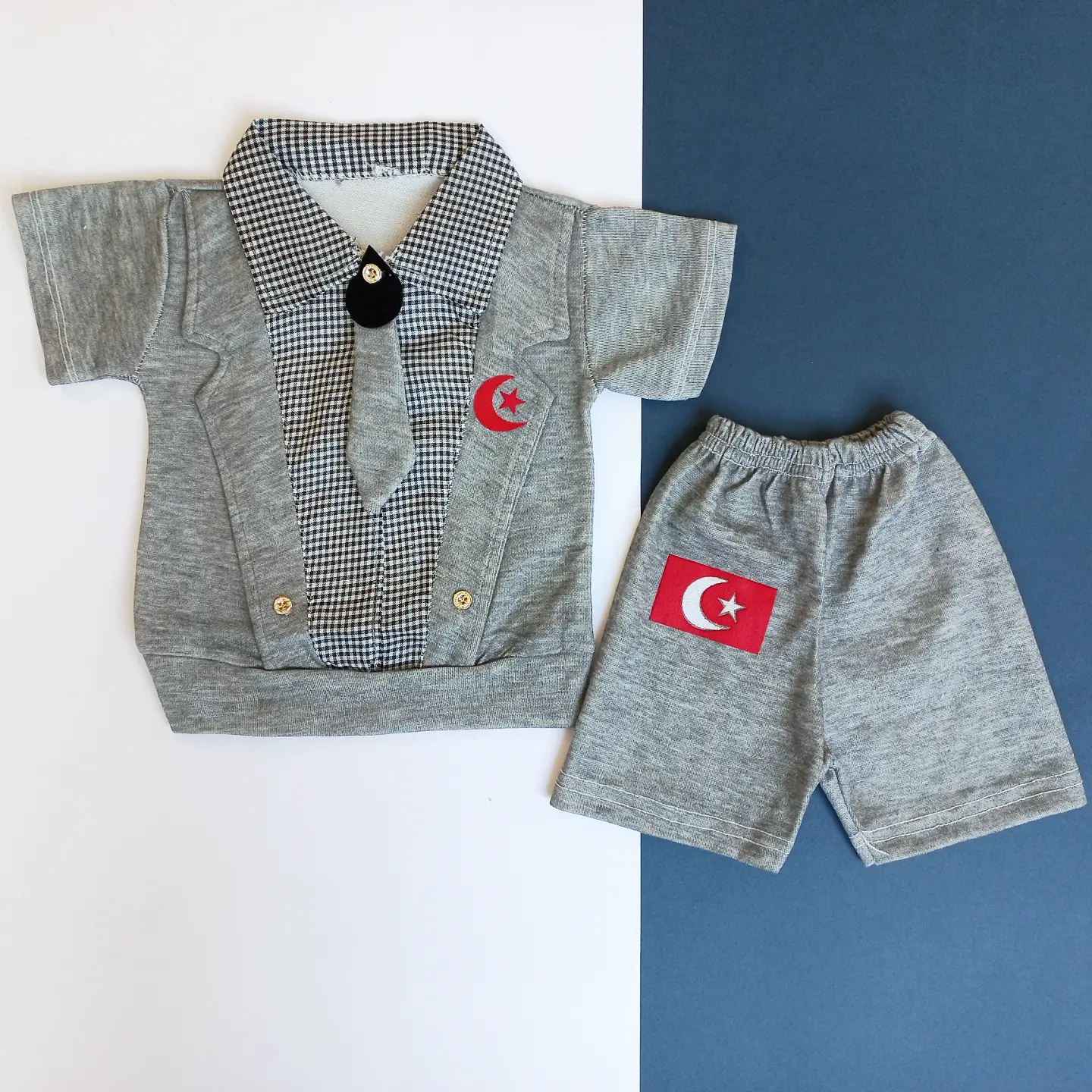 تیشرت شلوارک کراواتی ملانژ سایز 35،40 1