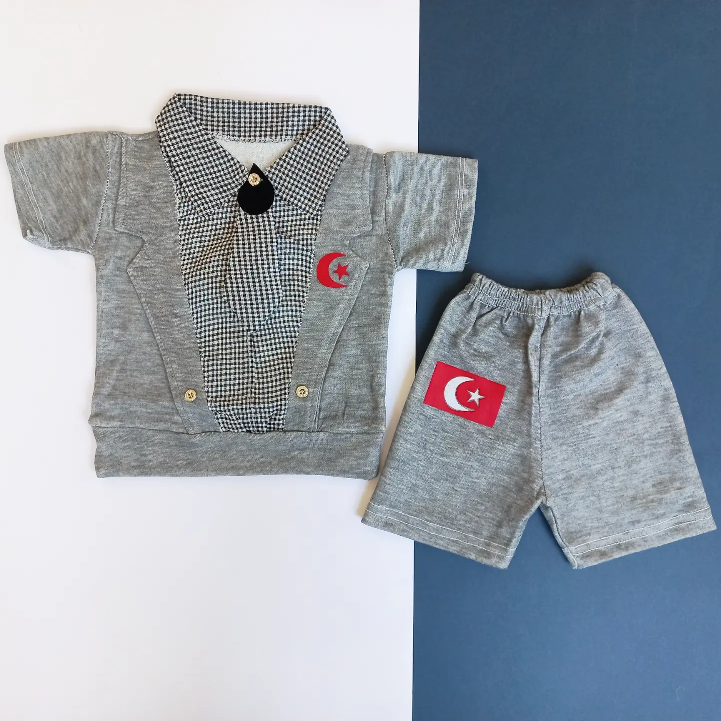 تیشرت شلوارک کراواتی ملانژ سایز 35،40 2