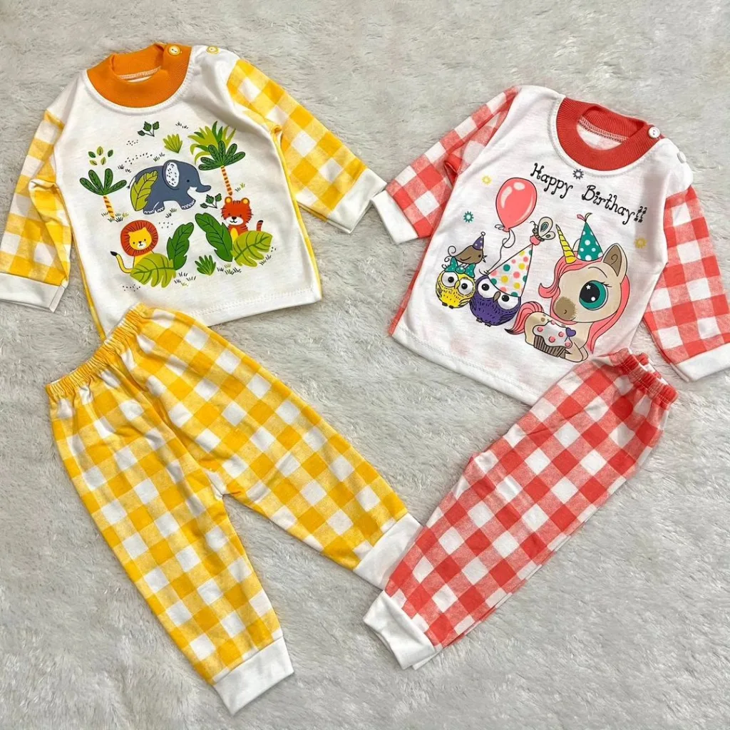 بلوز شلوار چهارخانه حیوانات کد 3613