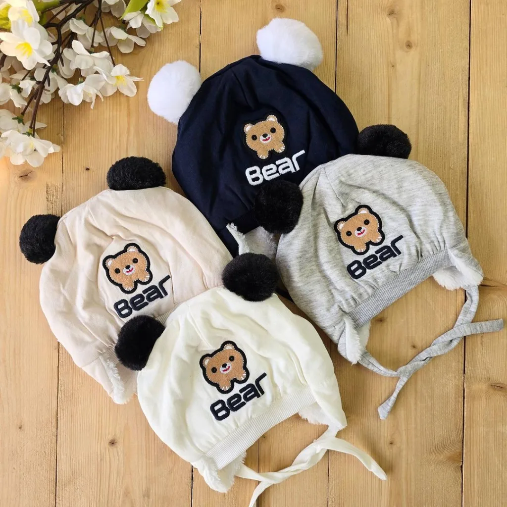 کلاه نخ پنبه پوم دار خرس bear کد 3697