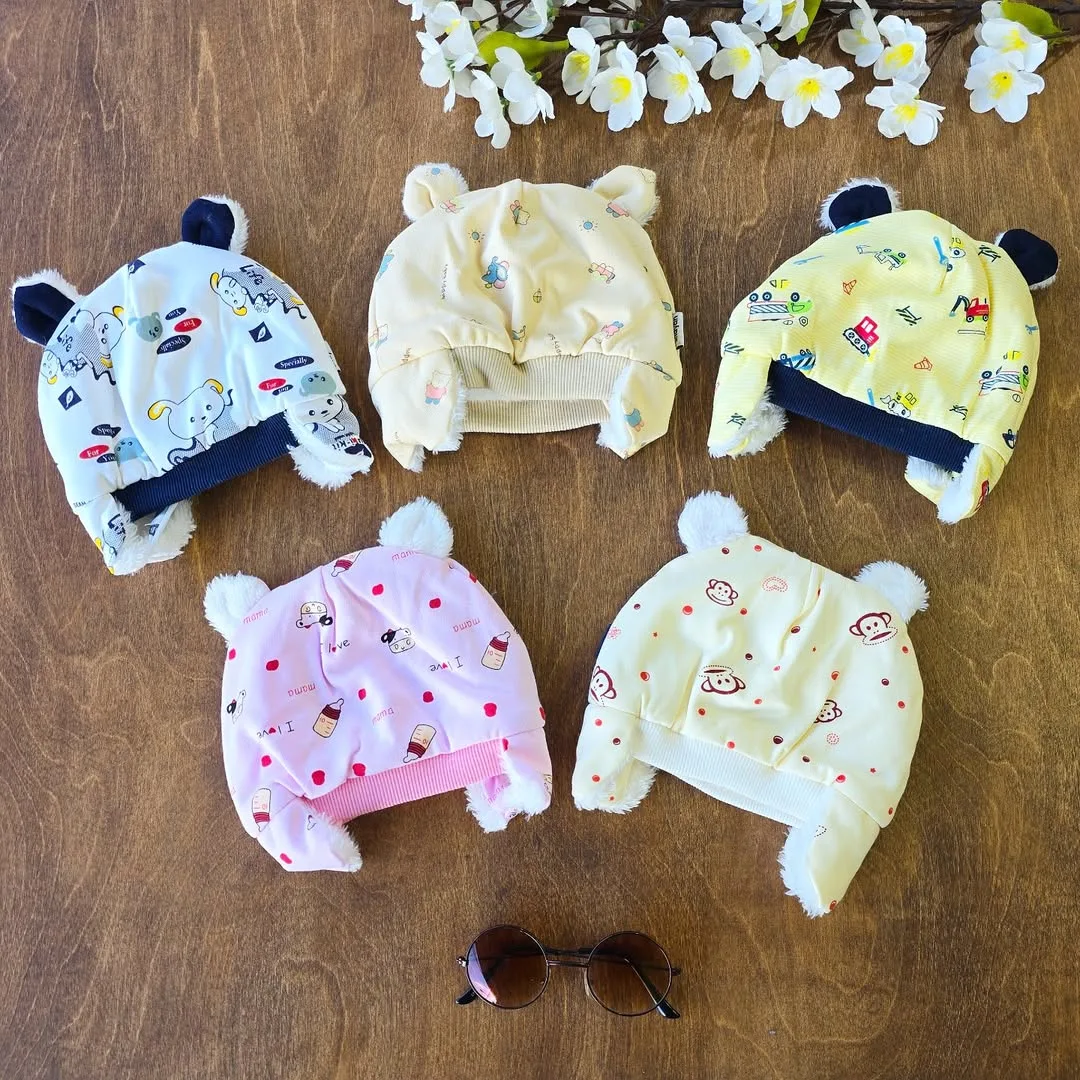 کلاه نخ پنبه گوش دار چاپی کد 3926