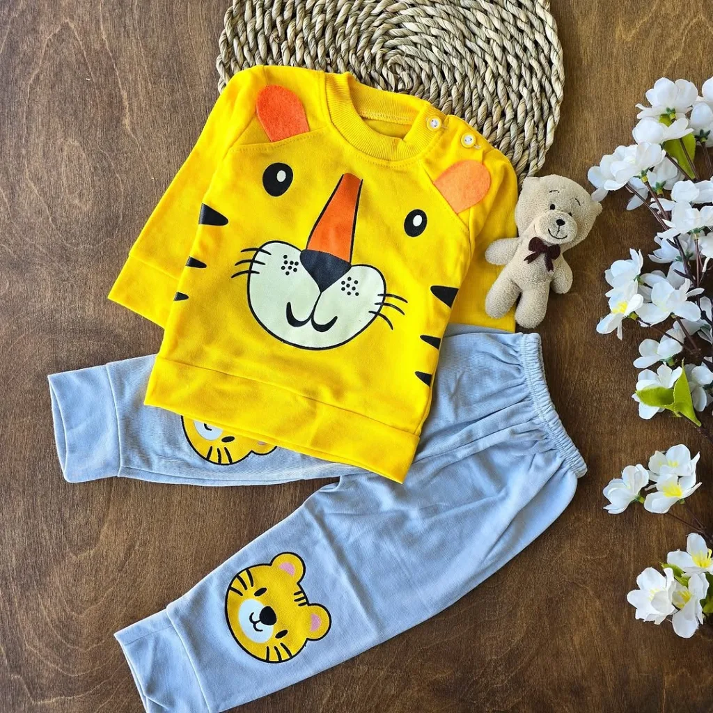 بلوز شلوار ببر زرد طوسی سایز 30 تا 40 کد 4102