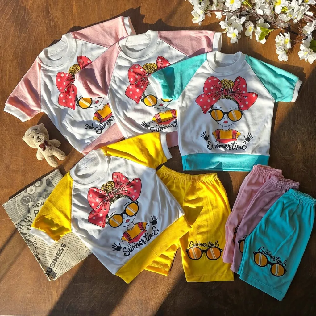 تیشرت شلوارک دختر عینکی summer سایز 4 تا 6 کد 4315