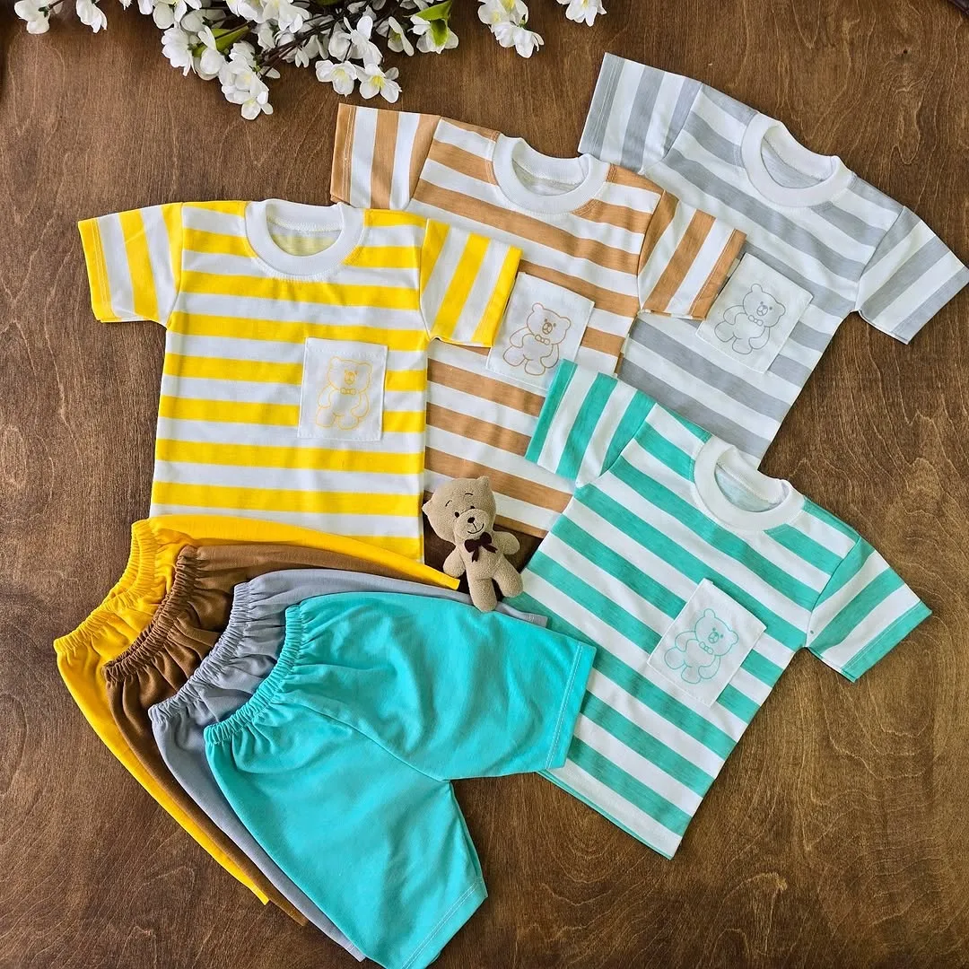 تیشرت شلوارک راه راه خرس جیب دار کد 4369