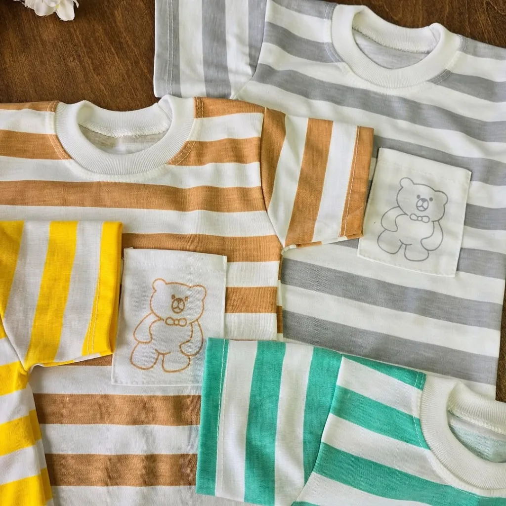 تیشرت شلوارک راه راه خرس جیب دار کد 4369