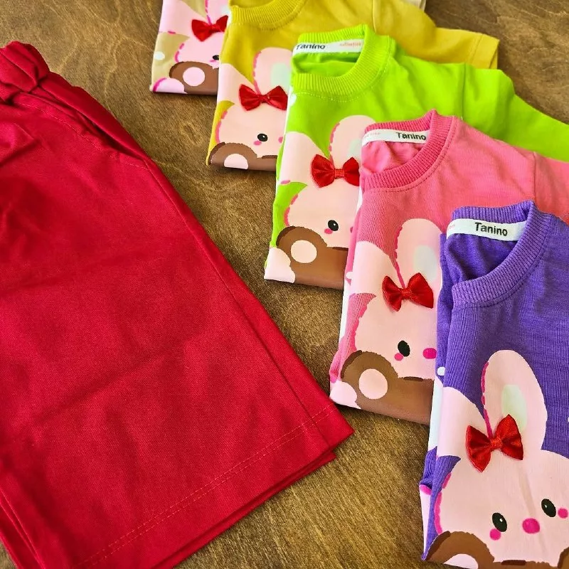 تیشرت شلوارک کتان خرگوش پاپیونی و خرس سایز ۴۰،۴۵ کد ۴۶۲۶