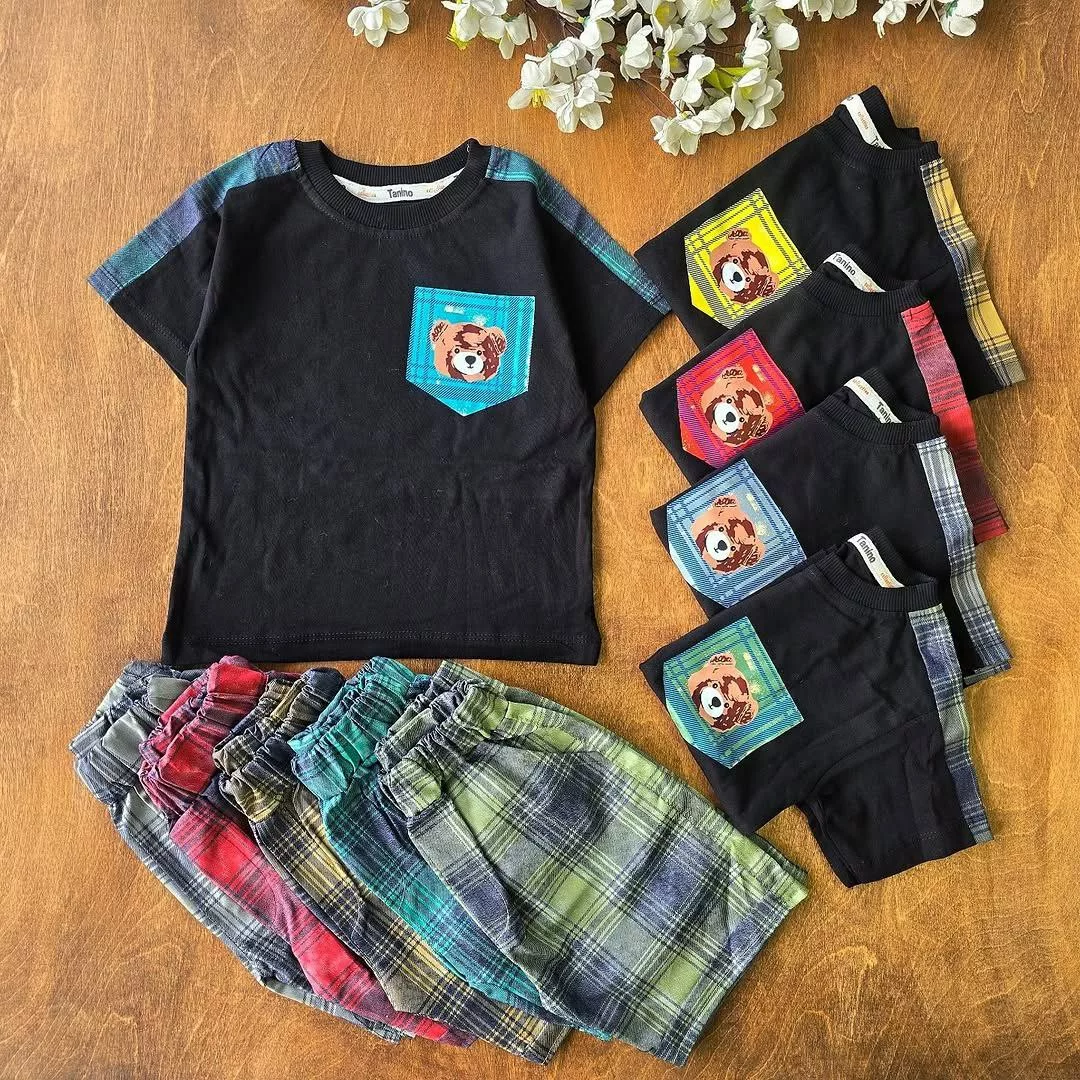 تیشرت شلوارک کتان خرس چهارخونه سایز ۴۰،۴۵ کد ۴۶۳۲