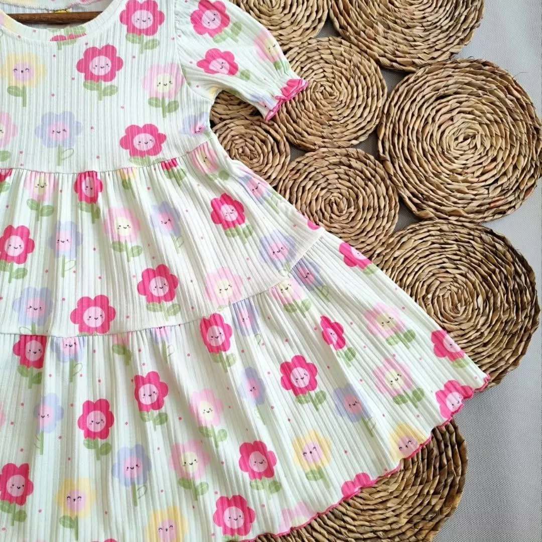 پیراهن دامنی طرح گل خندان کد 4618