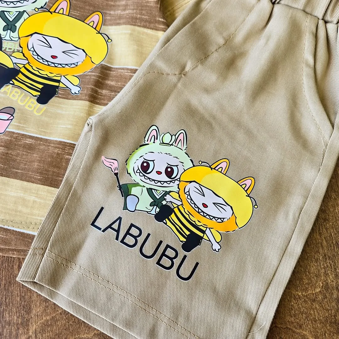 تیشرت شلوارک کتان راه راه زنبور LABUBU کد 4549
