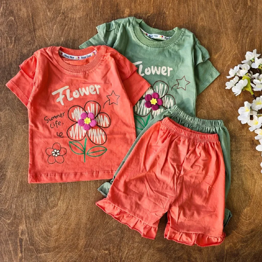 تیشرت شلوارک گل برجسته flower ns کد 4561
