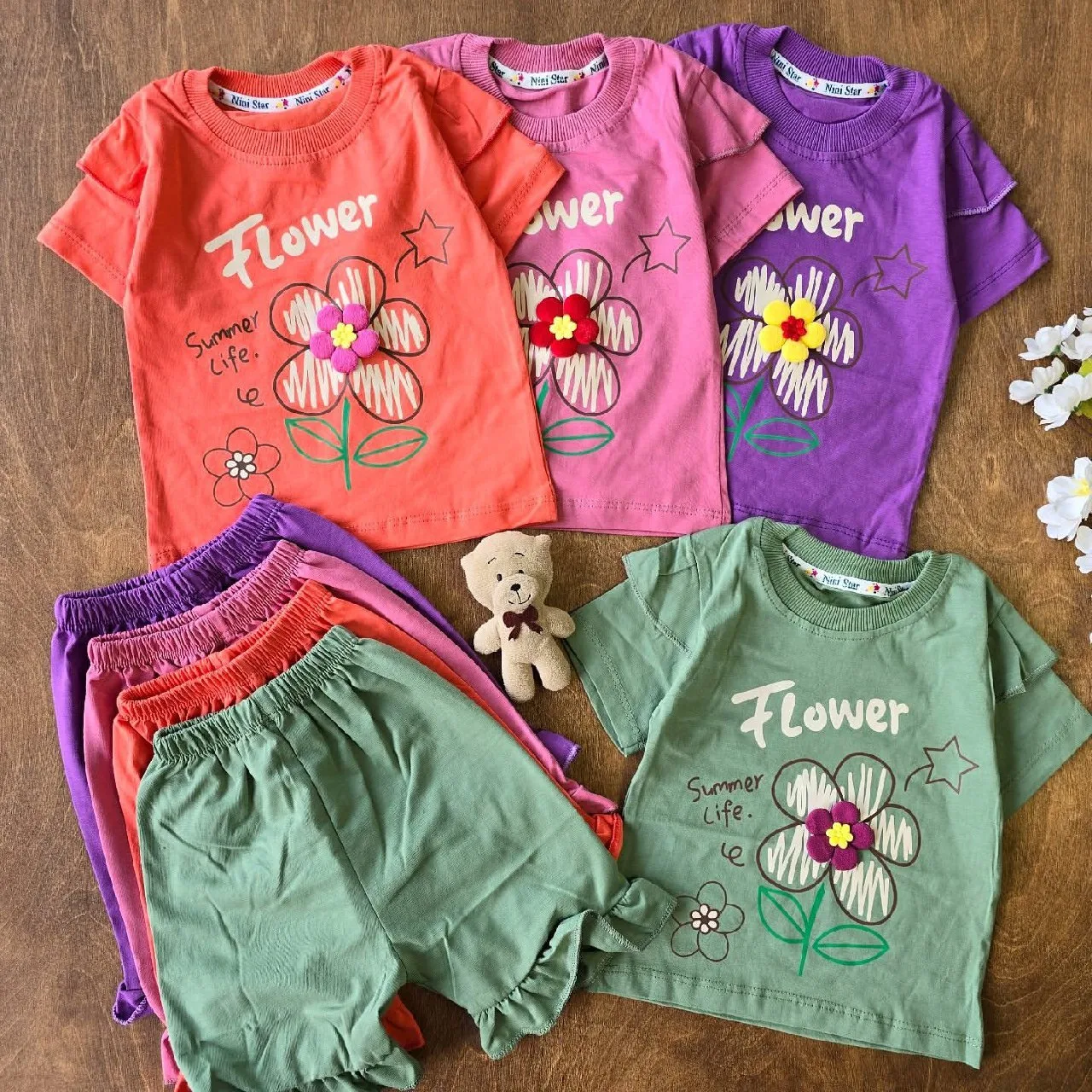تیشرت شلوارک گل برجسته flower ns کد 4561