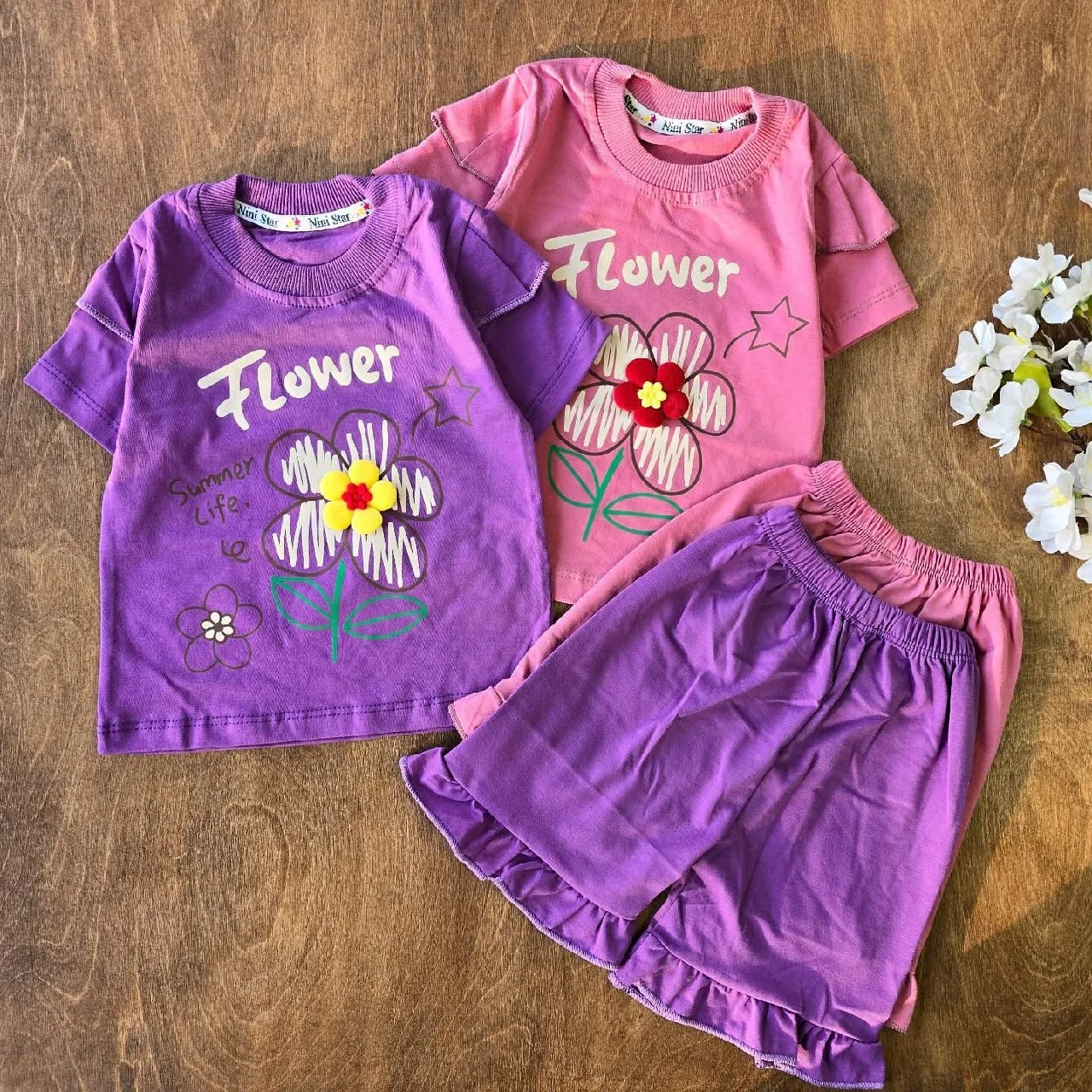 تیشرت شلوارک گل برجسته flower ns کد 4561