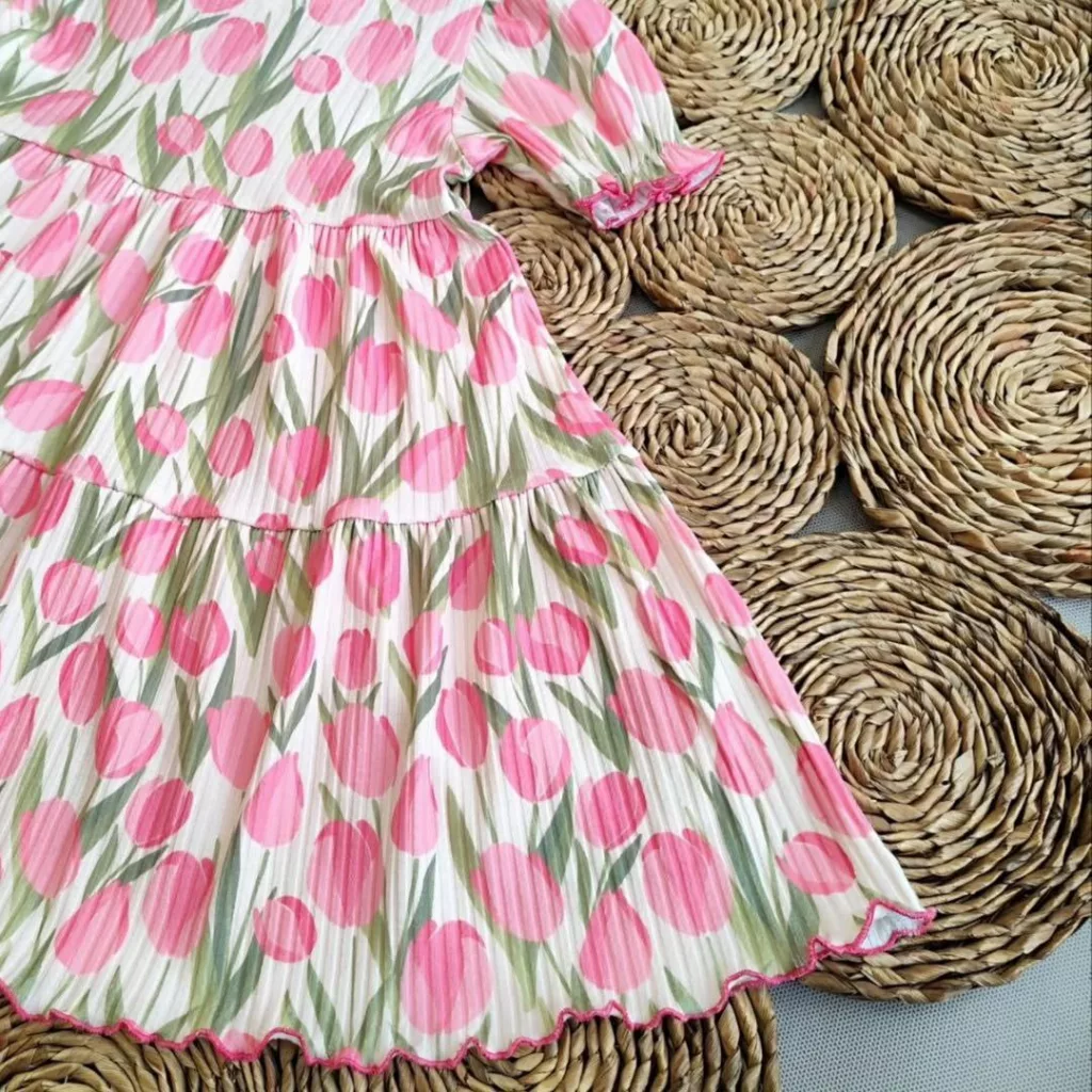 پیراهن دامنی طرح گل لاله کد 4619