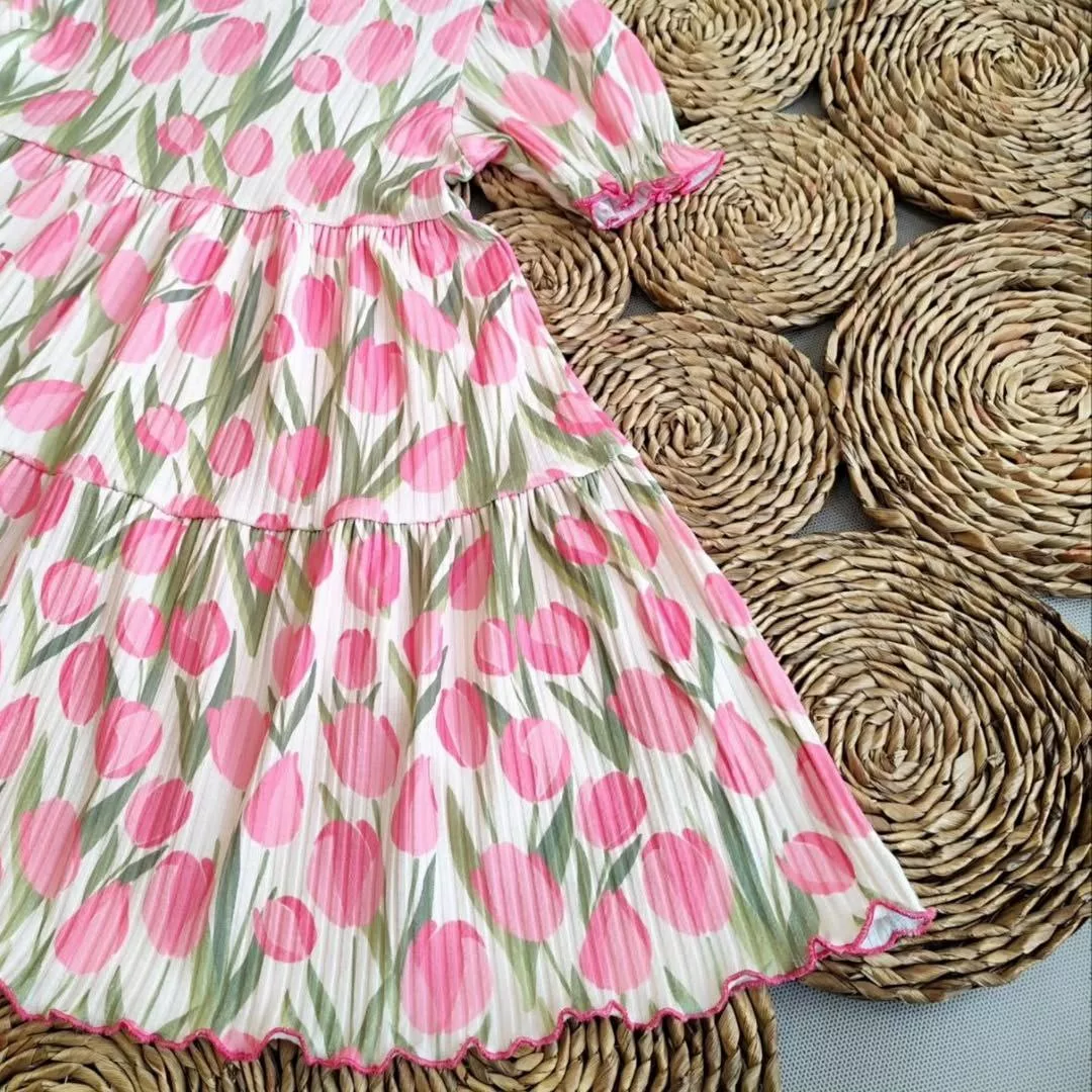 پیراهن دامنی طرح گل لاله کد 4619