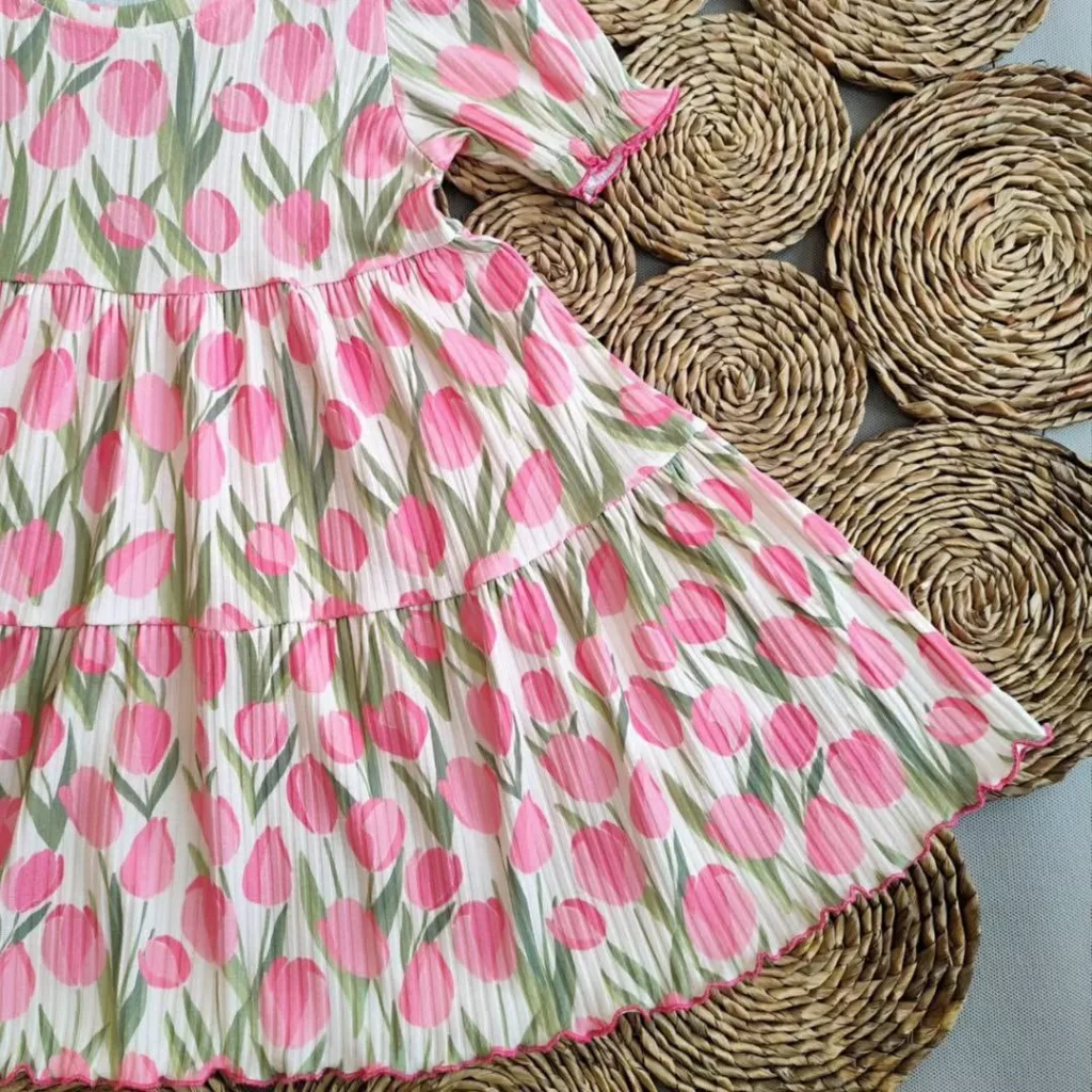 پیراهن دامنی طرح گل لاله کد 4619