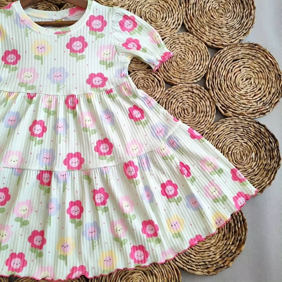 پیراهن دامنی طرح گل خندان کد 4618