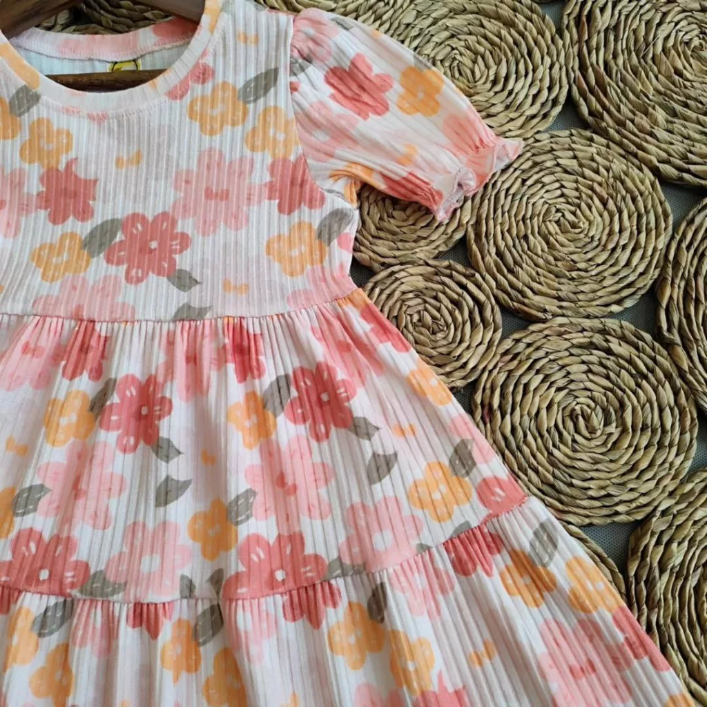 پیراهن دامنی طرح گل گلبهی کد ۴۶۱۷