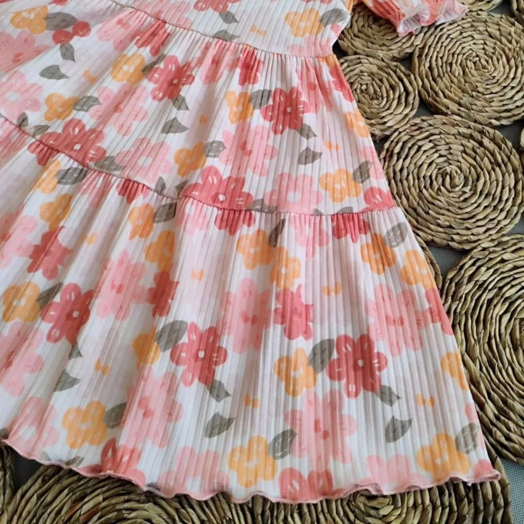 پیراهن دامنی طرح گل گلبهی کد ۴۶۱۷