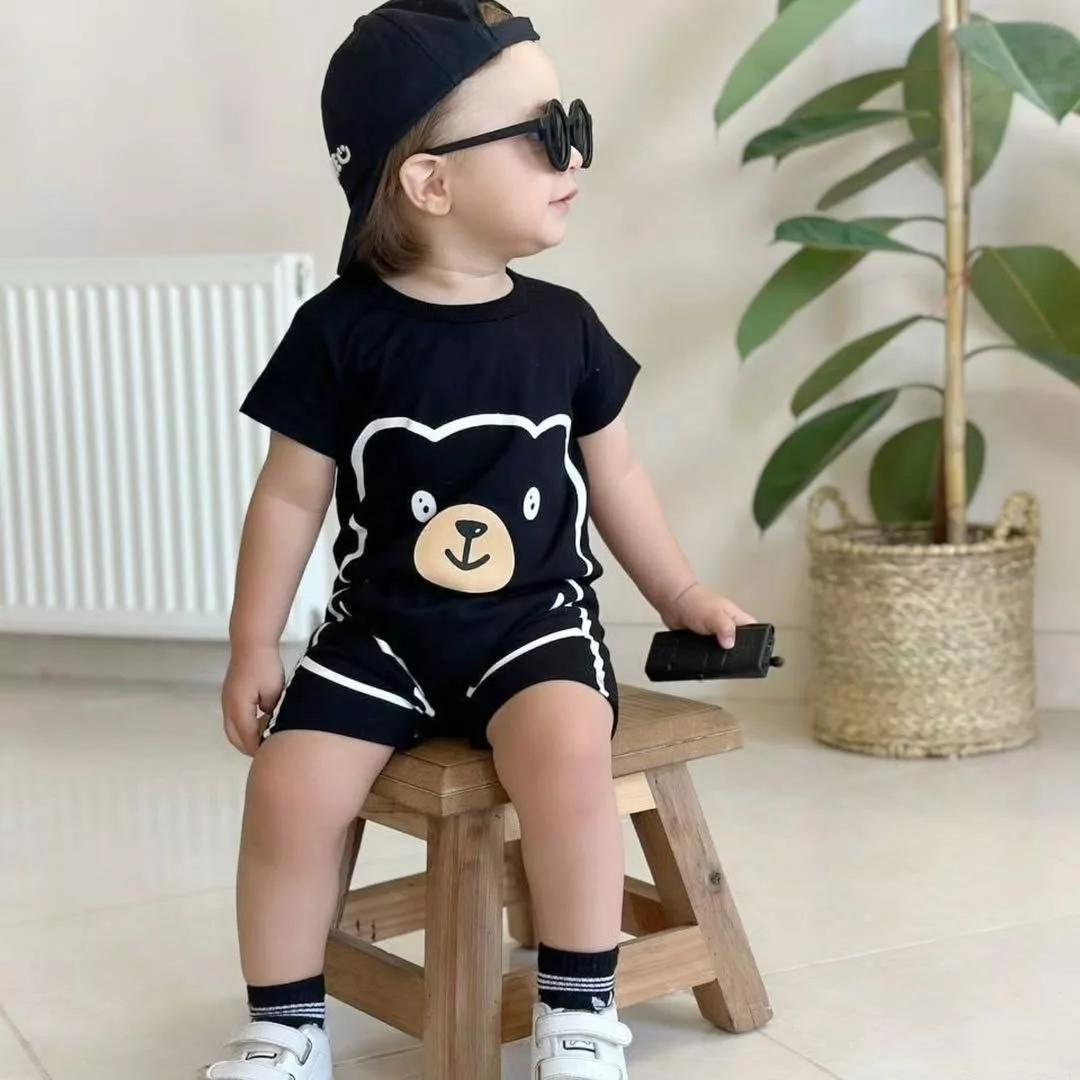 رامپر مشکی خرس چاپی تدی کد ۴۸۱۰