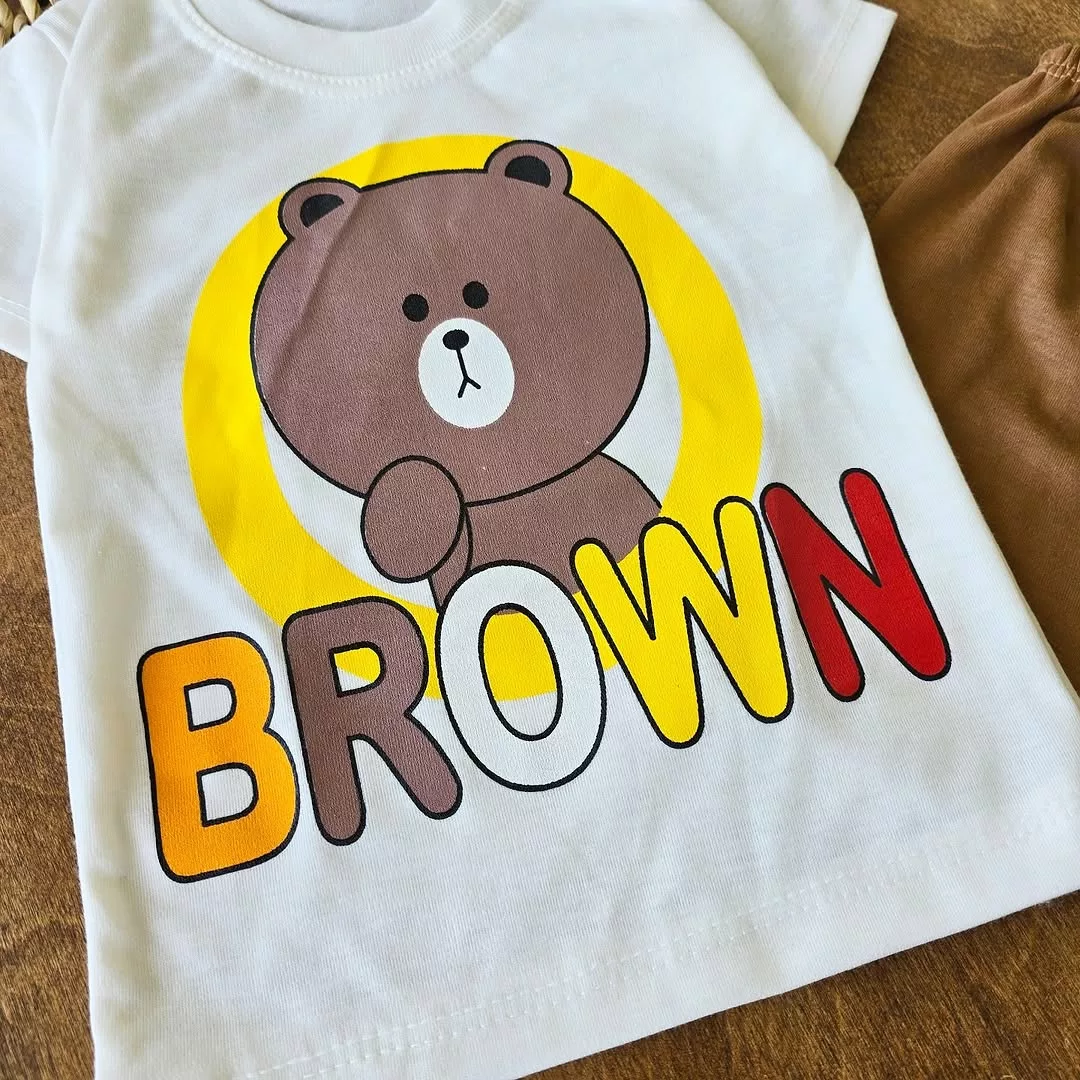 تیشرت شلوارک خرس کرم قهوه ای طرح brown کد 4281