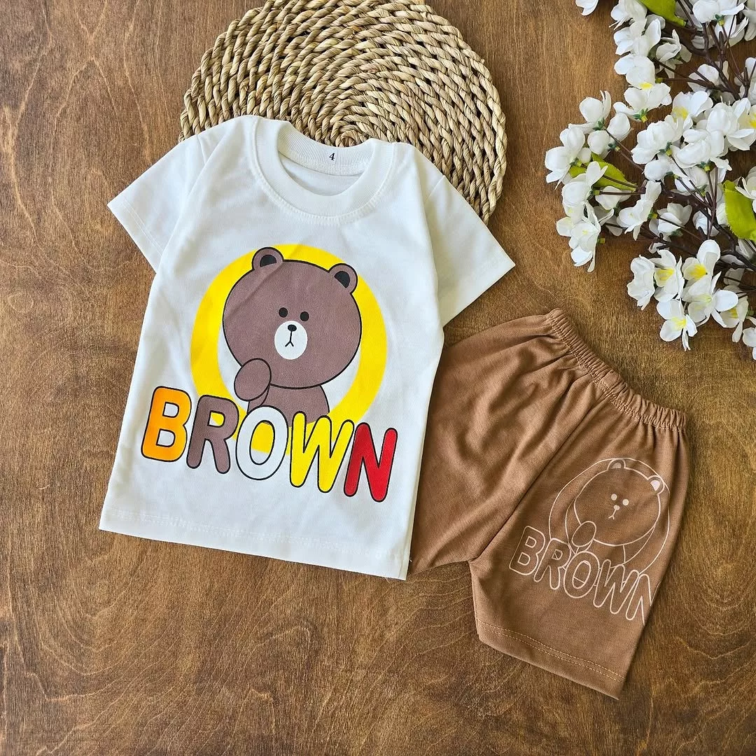تیشرت شلوارک خرس کرم قهوه ای طرح brown کد 4281