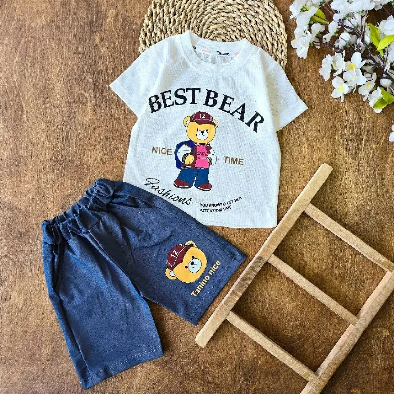 تیشرت شلوارک بیسکویتی کتان خرس best bear کد ۴۷۹۳