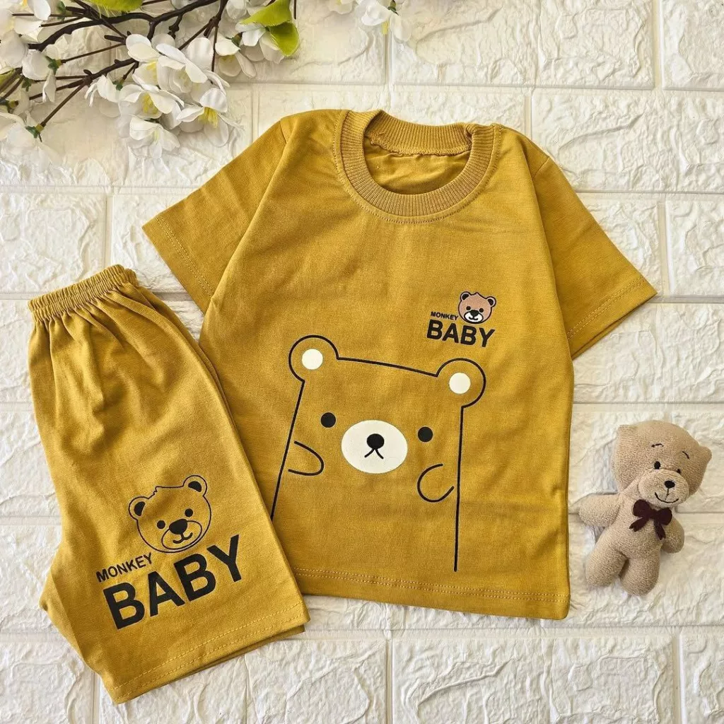 تیشرت شلوارک خردلی خرس baby کد ۴۶۸۵