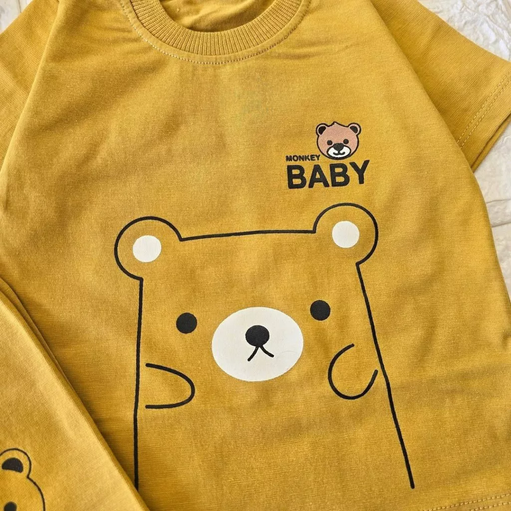 تیشرت شلوارک خردلی خرس baby کد ۴۶۸۵