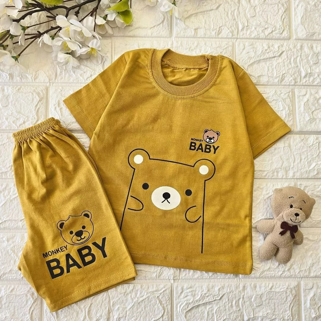 تیشرت شلوارک خردلی خرس baby کد ۴۶۸۵