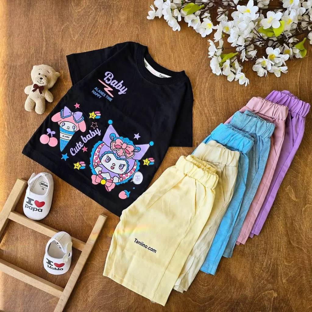 تیشرت شلوارک کتان کرومی بستنی cute کد ۴۷۹۷