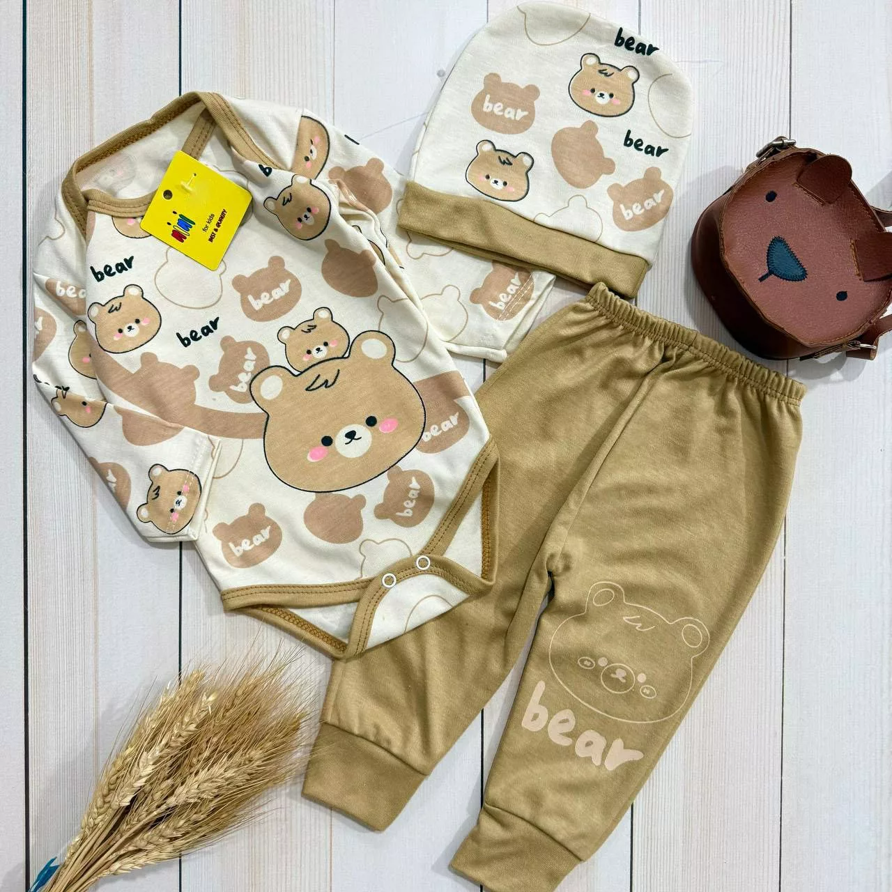 ست ۳ تکه بادی شلوار خرس قهوه ای کد ۴۸۴۸