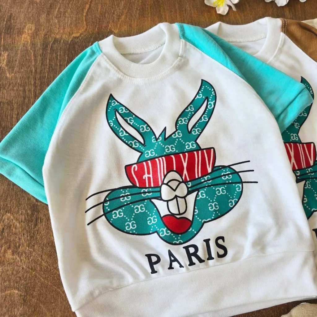 تیشرت شلوارک خرگوش paris آستین کیمونو سایز ۴ تا ۶ کد ۴۹۰۰