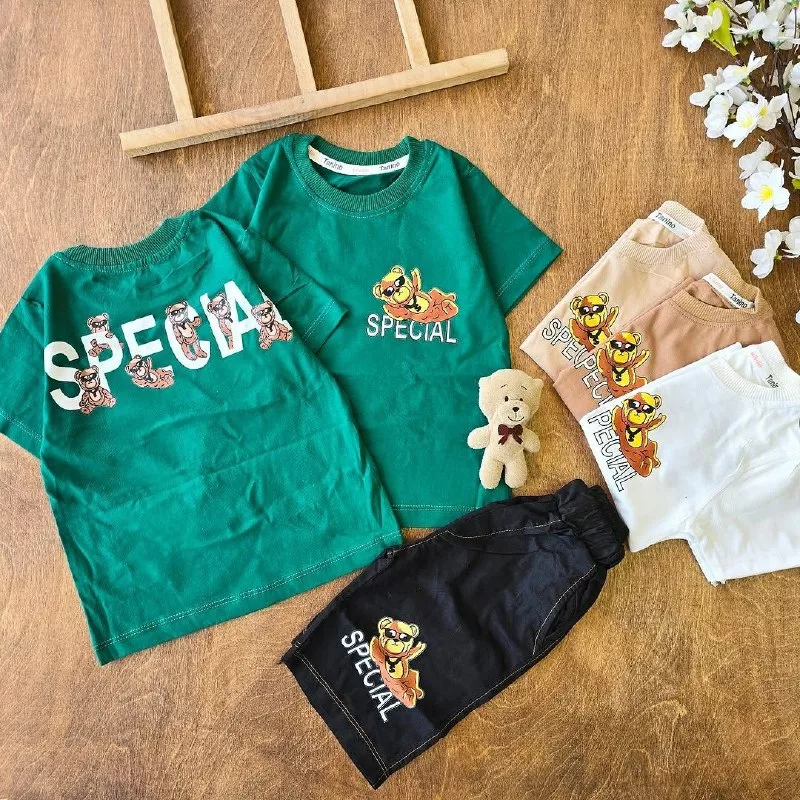 تیشرت شلوارک کتان خرس عینکی special سایز ۴۰،۴۵ کد ۴۸۱۵