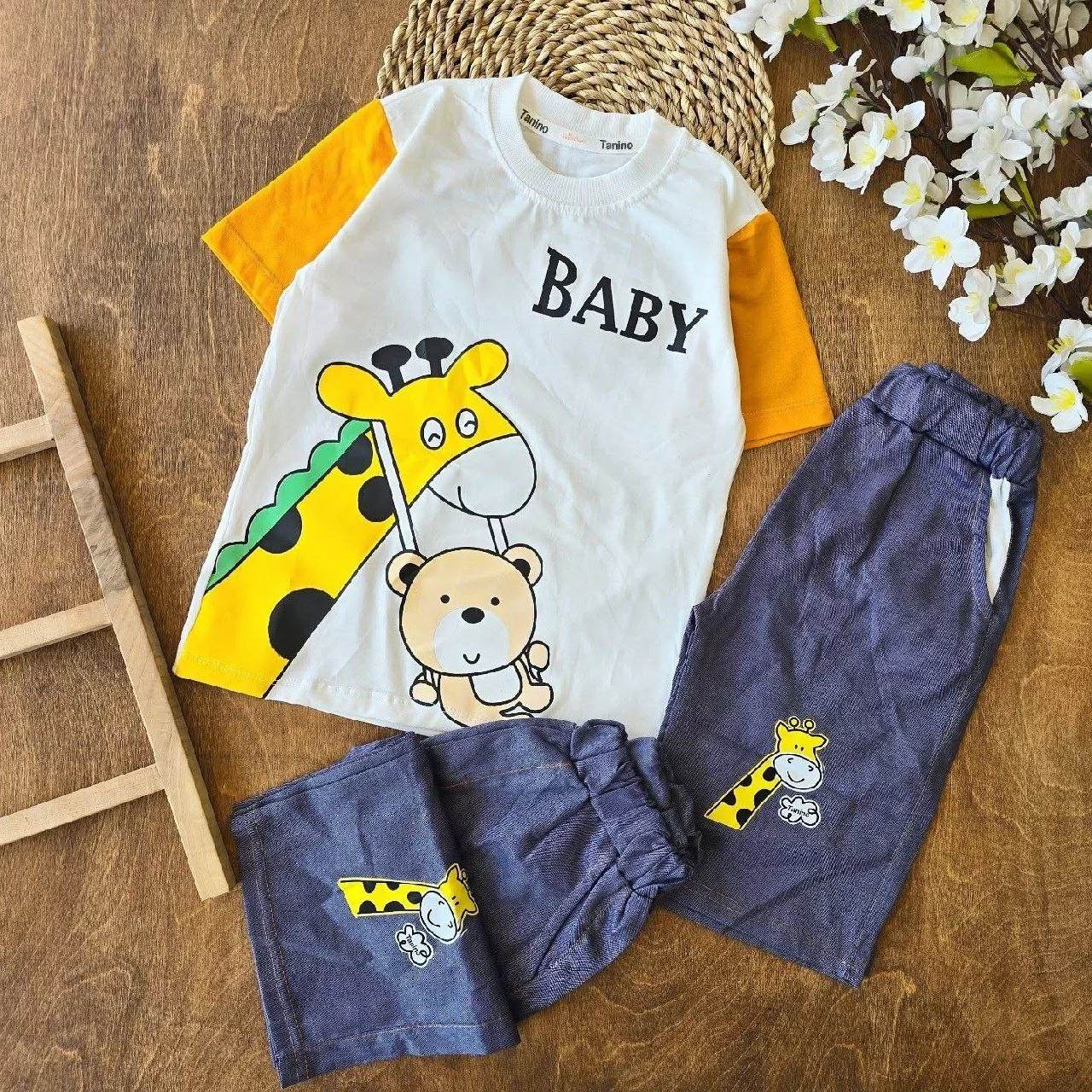 تیشرت شلوارک کتان زرافه خرس baby سایز ۴۰،۴۵ کد ۴۸۸۴