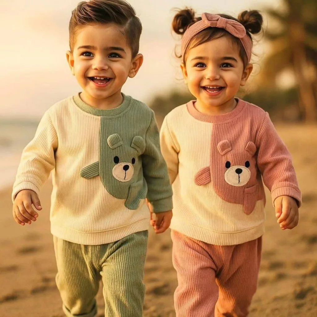 بلوز شلوار کبریتی خرس گوش دار پادار سایز ۳۵،۴۰ (nsp) کد ۵۰۴۲