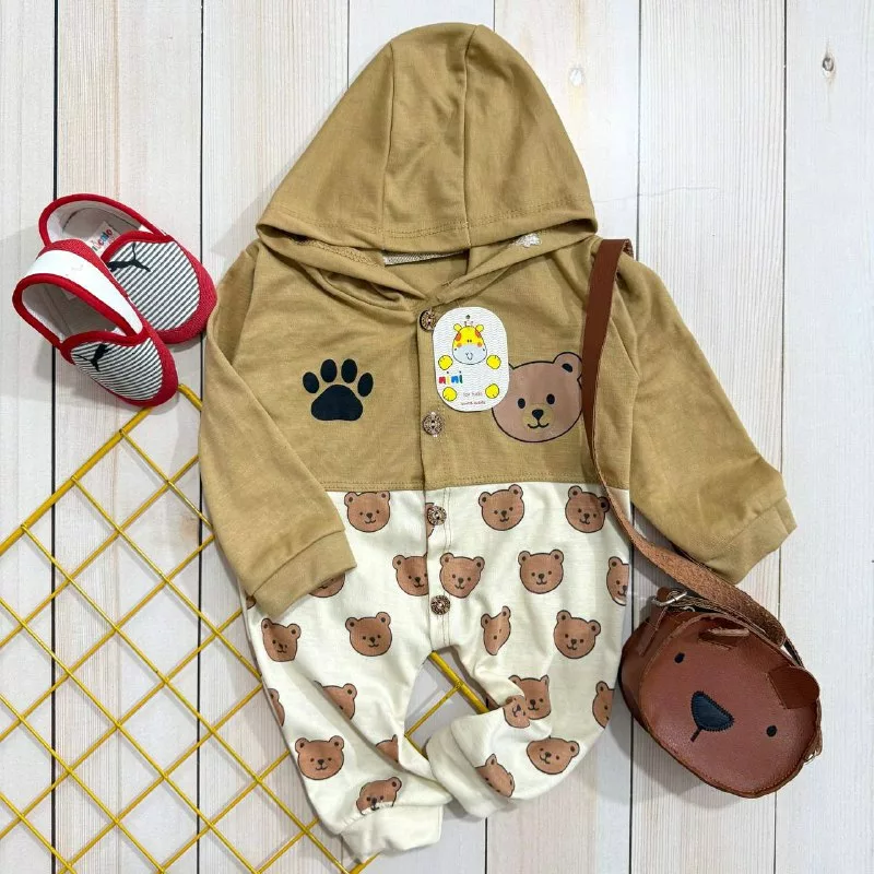 سرهمی سویشرتی طرح خرس قهوه ای کد ۴۹۴۲