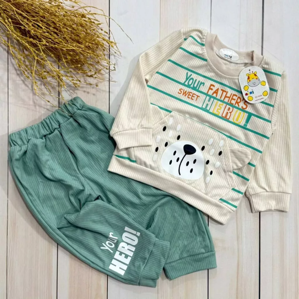 بلوز شلوار خرس گوش دار راه راه سایز ۳۵ تا ۴۵ کد ۴۹۳۲