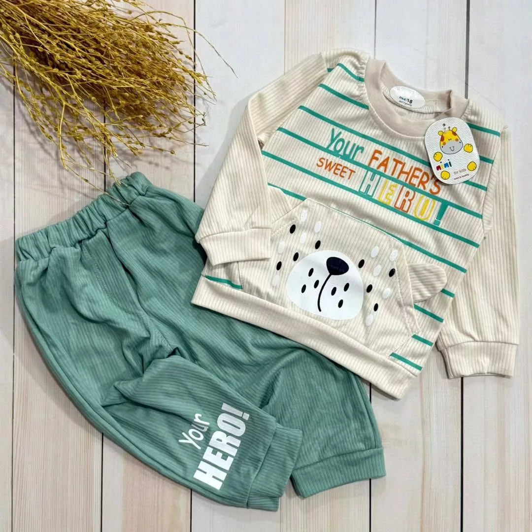 بلوز شلوار خرس گوش دار راه راه سایز ۳۵ تا ۴۵ کد ۴۹۳۲