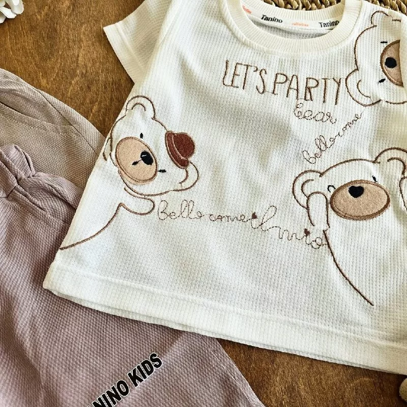 تیشرت شلوارک بیسکویتی کتان خرس lets party کد ۴۹۳۸