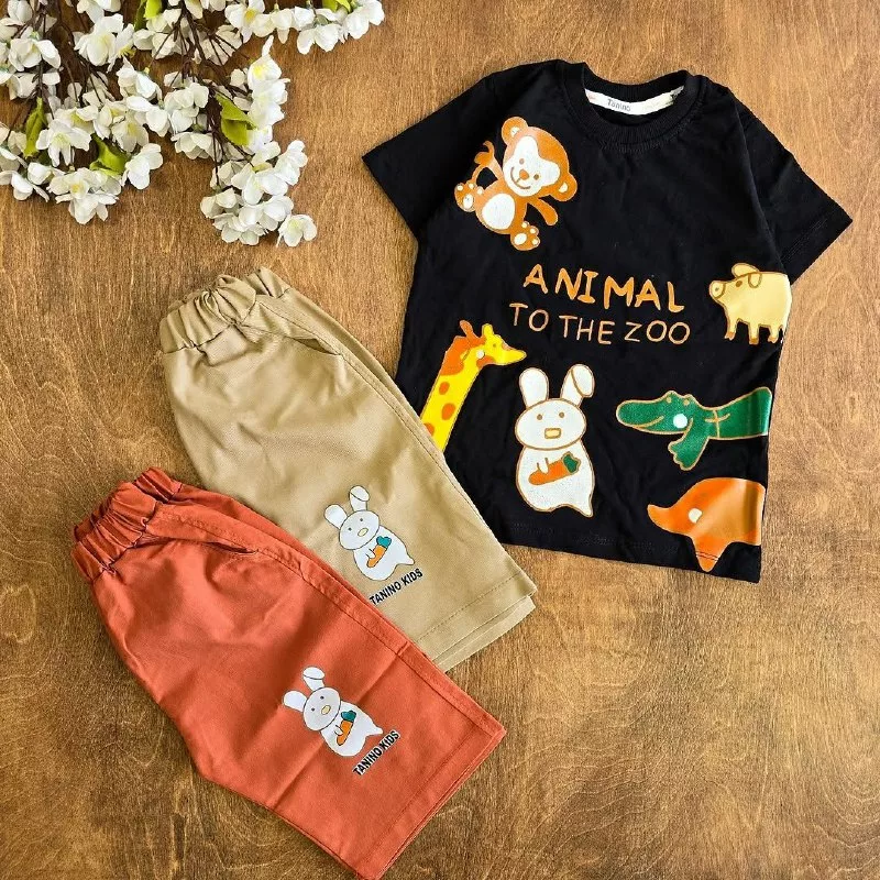 تیشرت شلوارک کتان Animal to the zoo سایز ۴۵،۵۰ کد ۵۰۶۴